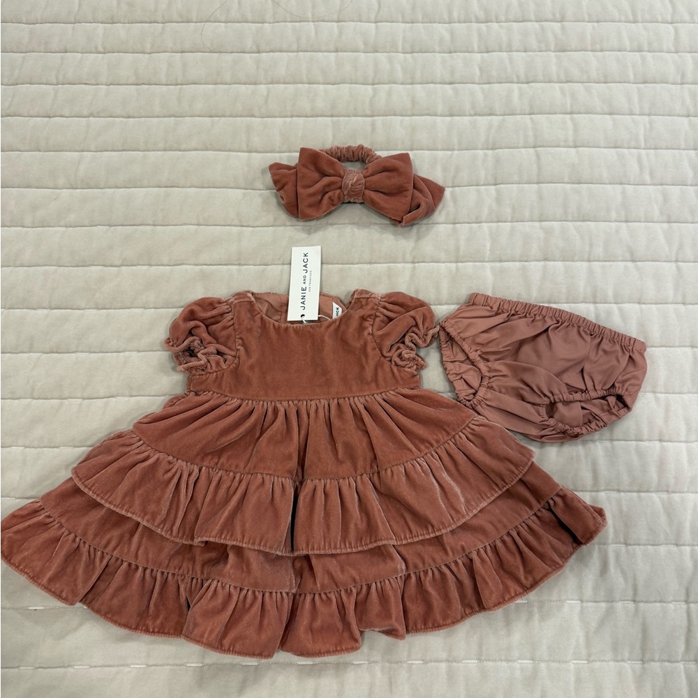 Janie and Jack velvet Baby Dress Set in Dusty Rose